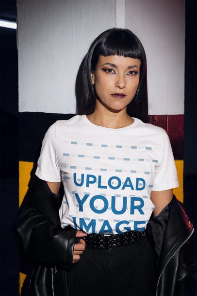 Mockup of a Gothic-Styled Woman Wearing a Bella Canvas Round-Neck Tee m50773
