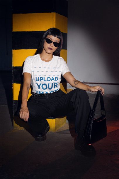 Bella Canvas T-Shirt Mockup Featuring a Woman With Sunglasses and a Gothic Style m50774