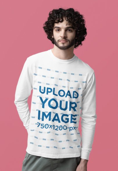 Comfort Colors Mockup Featuring a Serious Bearded Man in a Long-Sleeve Tee m53187