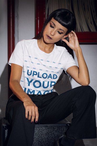 Bella Canvas Mockup of a Thoughtful Woman in a Round-Neck T-Shirt and Grunge Style m50775