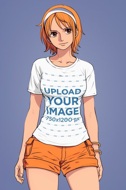 T-Shirt Mockup of an AI-Generated Anime Young Woman Inspired by a Pirate Anime Show