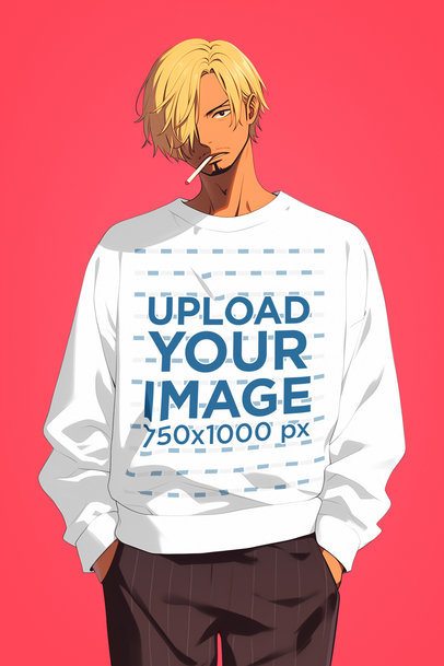 Sweatshirt Mockup of an AI-Generated Man Graphic Inspired in a Popular Anime TV Show