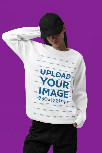 Comfort Colors Sweatshirt Mockup Featuring a Woman Posing Against a Colorful Wall m52970