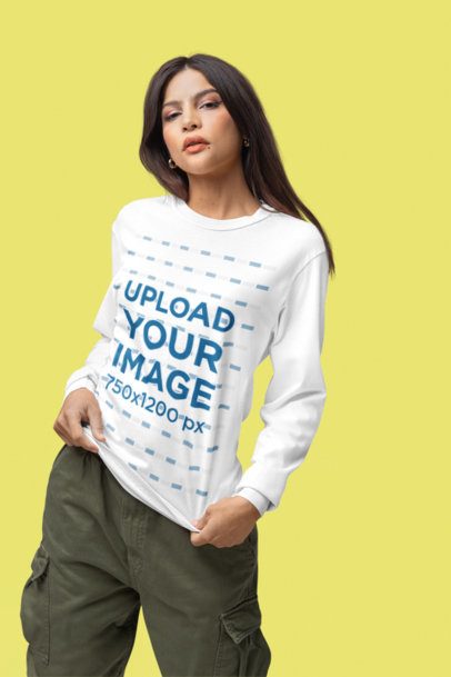 Comfort Colors Mockup Featuring a Woman Wearing a Round-Neck Long-Sleeve Tee m53169