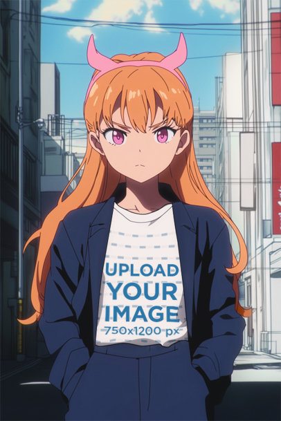 T-Shirt Mockup Featuring an AI-Created Woman Graphic Inspired by a Popular Anime