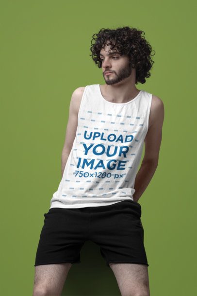 Comfort Colors Mockup of a Man Sitting on a Cube Wearing a Scoop-Neck Tank Top m53215