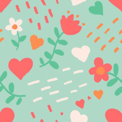 Print Pattern Template With Flowers and Hearts for Valentine's Day