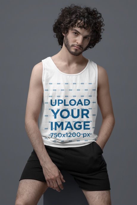 Comfort Colors Mockup of a Man Wearing a Scoop-Neck Tank Top