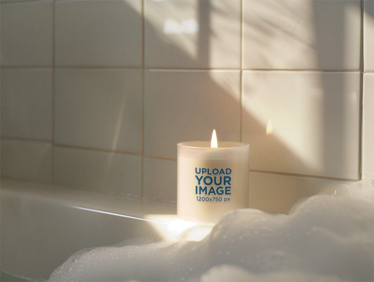 Full Glass Candle Mockup Featuring an AI-Created Bath Tube Setting