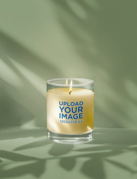 Home Decor Mockup Featuring an AI-Created Full Glass Candle Placed Against a Colorful Background