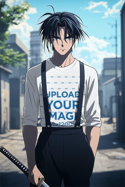 Long-Sleeve Tee Mockup of an AI-Generated Serious Man Inspired by an Anime TV Show m52380