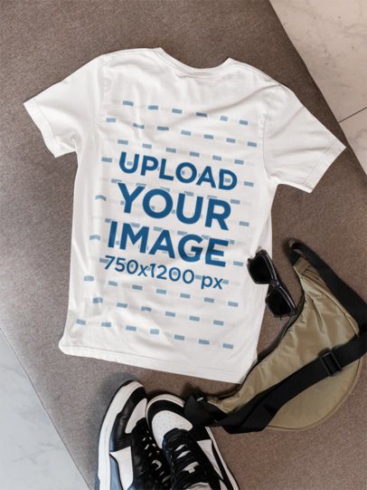 Mockup of a Round-Neck Bella Canvas T-Shirt Placed on Floor Mat With Some Accessories m52008