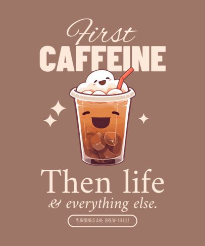 T-Shirt Design Maker With a Cartoonish Coffee Inspired by Mocha's Color of the Year 7162a