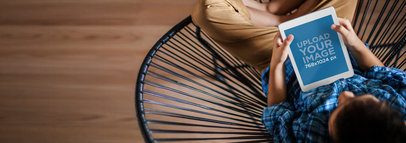 Tablet Mockup of a Little Boy Using an iPad Mini