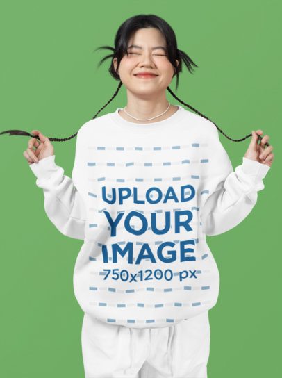Oversized Sweatshirt Mockup of a Woman With a Cheerful Look in a Studio