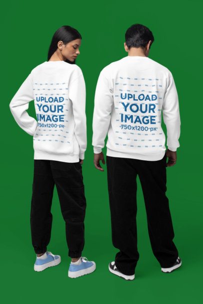 Back-View Mockup Featuring a Woman and a Man Wearing Sweatshirts by Comfort Colors m53005