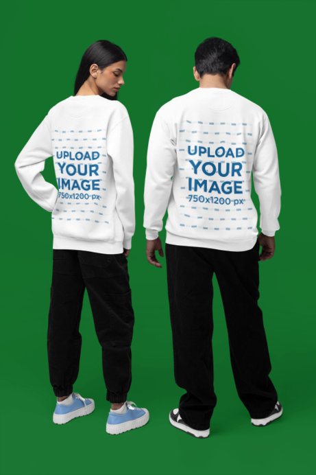 Back-View Mockup Featuring a Woman and a Man Wearing Sweatshirts by Comfort Colors