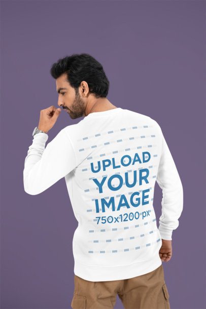 Back-View Mockup Featuring a Bearded Man Wearing a Bella Canvas Long-Sleeve in a Studio