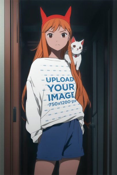 Sweatshirt Mockup of an AI-Generated Woman Graphic Inspired by a Popular Anime Show