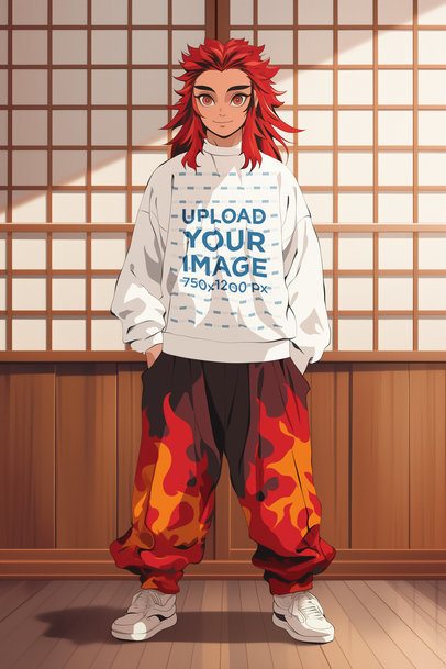 Sweatshirt Mockup of an AI-Generated Man With Fire on His Clothes Inspired by an Anime m52366