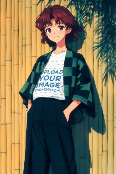 T-Shirt Mockup of an AI-Generated Anime Woman Inspired by a Popular Anime TV Show