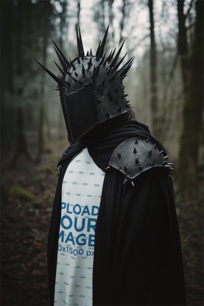 T-Shirt Mockup of an AI-Generated Man in a Cosplay Costume Inspired by an Epic Adventure Trilogy