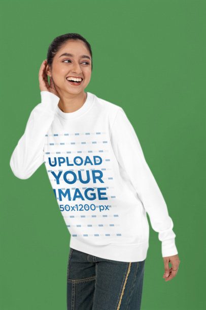 Bella Canvas Long-Sleeve Tee Mockup Featuring a Cheerful Woman With Hear Hand on Her Ear m53067