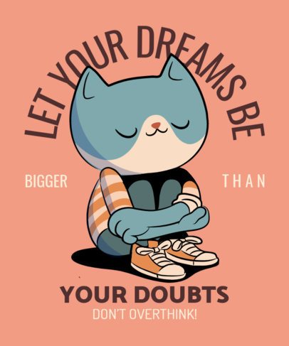 Mental Health T-Shirt Design Template With a Cartoonish Cat Graphic and a Quote 7164h