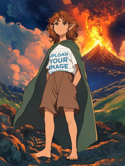 T-Shirt Mockup Featuring an AI-Created Anime Teenage Girl Inspired by an Epic Adventure Trilogy