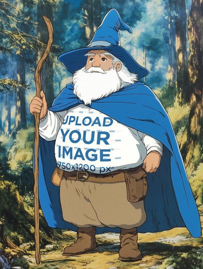 Sweatshirt Mockup Featuring an AI-Created Anime Old Man Wizard Inspired by an Epic Adventure Trilogy