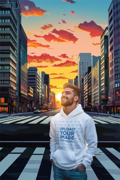 Rabbit Toon Film-Inspired Mockup of an AI-Generated Happy Man in a Pullover Hoodie m53902
