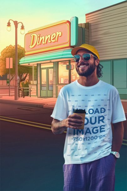 T-Shirt Mockup Featuring an AI-Created  Happy Man in a Street Inspired by a Rabbit Toon Film m53903