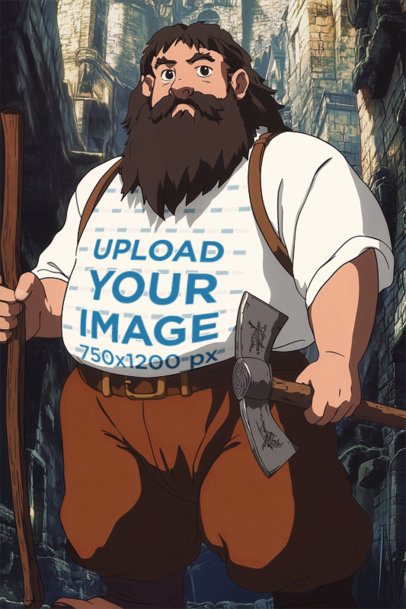 T-Shirt Mockup of an AI-Generated Anime Man Inspired by Dwarf From an Epic Adventure Trilogy