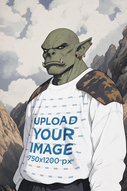 Sweatshirt Mockup of an AI-Generated Anime Orc Inspired by an Epic Adventure Trilogy Character