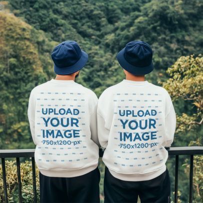 Sweatshirt Mockup Featuring the Back-View of an LGBT Couple Enjoying a Natural Landscape