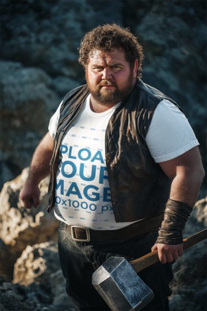 Dwarf Cosplay Mockup of an AI-Generated Man in a T-Shirt Inspired by an Epic Adventure Trilogy Character