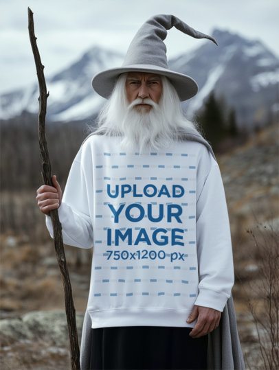 Sweatshirt Mockup of an AI-Generated Wizard Man Inspired by an Epic Adventure Trilogy
