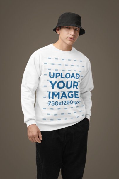 Comfort Colors Mockup Featuring a Man Wearing a Crewneck Sweatshirt While Posing With a Serious Look m52995
