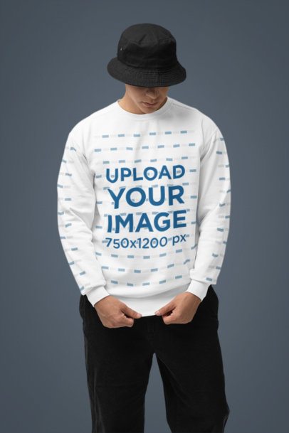 Comfort Colors Sweatshirt Mockup of a Serious Man Standing Against a Colorful Wall m52997