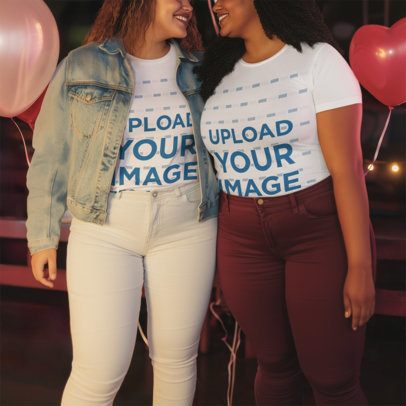 Valentine's Day-Themed Mockup Featuring an AI-Created Couple of Women Smiling at Each Other