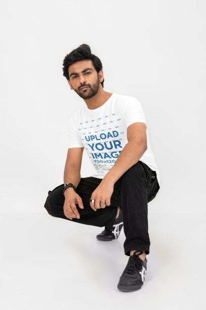 Round-Neck T-Shirt Mockup of a Bearded Man Posing With a Stylish Look