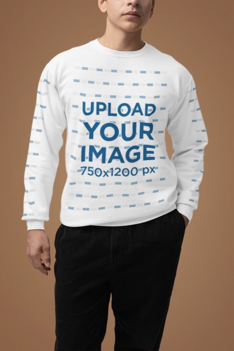 Comfort Colors Mockup Featuring a Serious Cropped-Face Man in a Sweatshirt With Customizable Sleeves