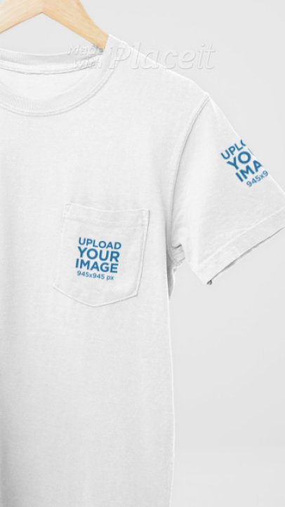 Video of a Comfort Colors Pocket Tee Placed on a Wooden Hanger 9042v