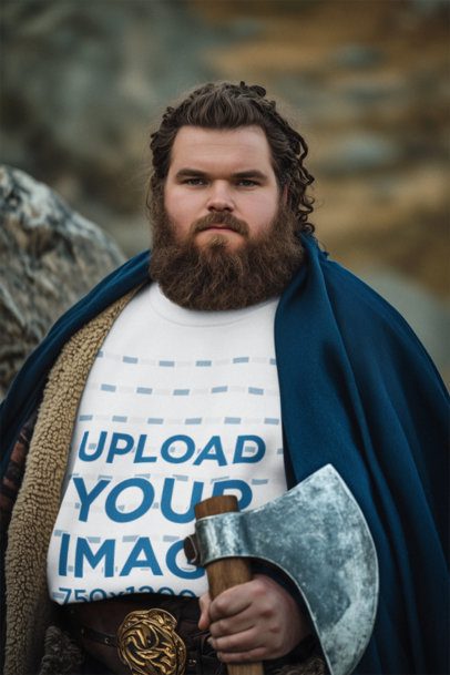 Sweatshirt Mockup Featuring an AI-Created Bearded Man Inspired by an Epic Adventure Trilogy Dwarf