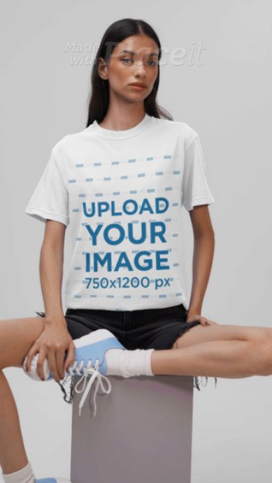 Comfort Colors Round-Neck Tee Video Featuring a Woman Standing in a Studio