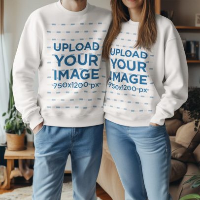 Cropped-Face Mockup of an AI-Generated Couple Wearing Matching Sweatshirts and Jeans m53861