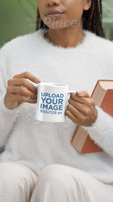 Video of a Cropped-Face Woman Holding an 11 Oz Coffee Mug