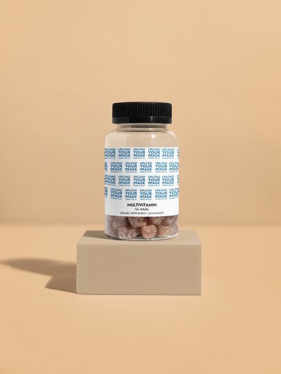 Multivitamin Gummies for Adults Supplement Mockup Featuring a Customizable Colorful Wall m53577