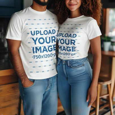 T-Shirt Mockup Featuring an AI-Created Couple Wearing Matching Styled-Outfits m53873