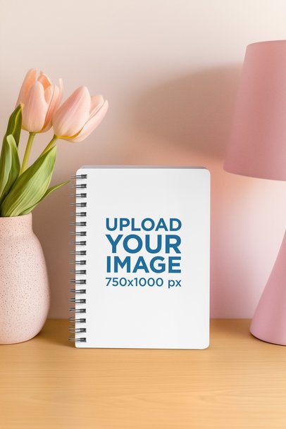 Spiral Journal Mockup Featuring an AI-Created Girly Aesthetic With Tulips m53844
